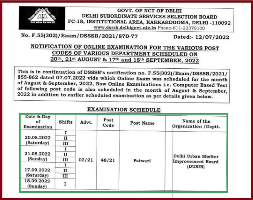 Dsssb Patwari Exam Date 2022 Out Check Admit Card Details Here @ Dsssb.delhi.gov.in