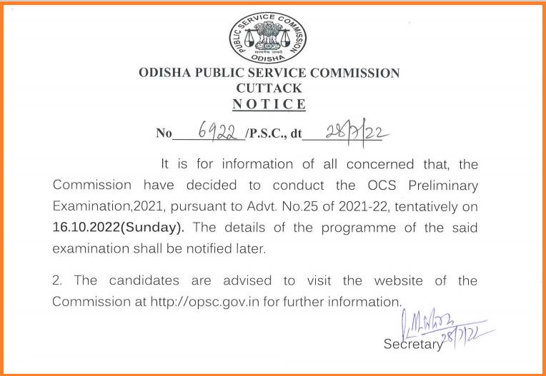 Opsc Civil Services Prelims Exam 2022 Date Out Check Here &Amp; Download Notice