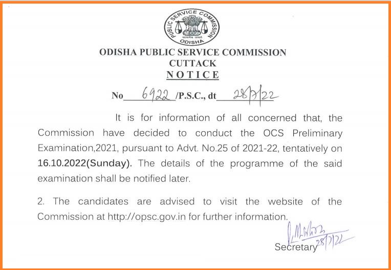 OPSC Civil Services Prelims Exam 2022 Date Out Check Here & Download Notice