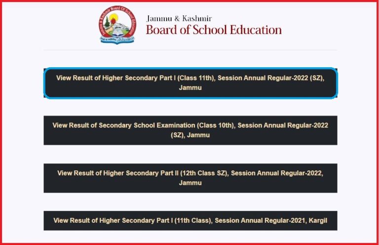 JKBOSE 11th Class Result 2022 Released Check Score Here @ jkbose.nic.in