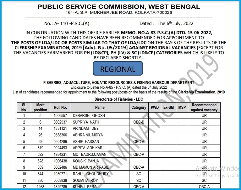 WBPSC Clerk Result 2022 Released Check & Download West Bengal Clerkship Results PDF