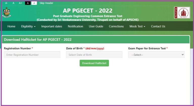 AP PGECET Hall Ticket 2022  Released Check Exam Date Here