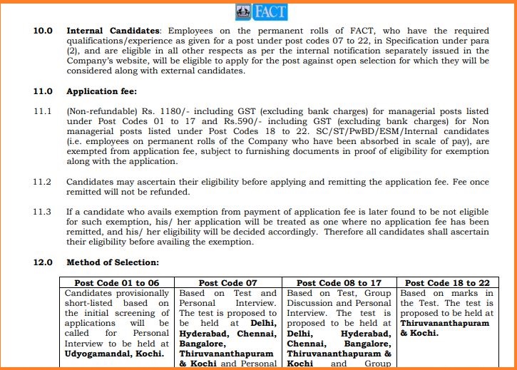 FACT Get Managerial & Non Managerial Posts Exam Pattern 2022 & Exam Scheme