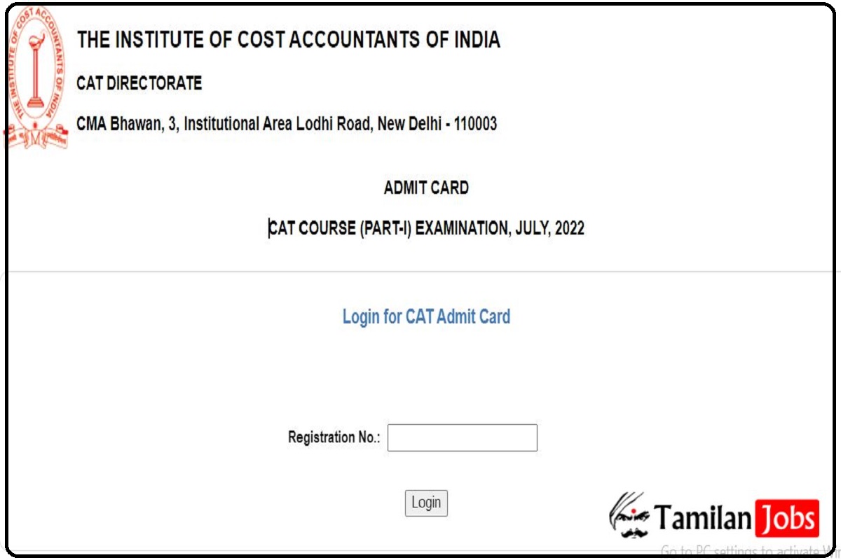 ICMAI Cat Exam Hall Ticket 2022