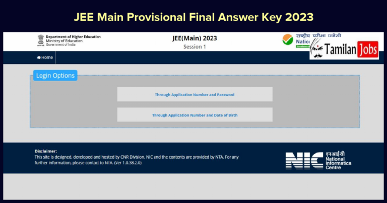 JEE Main Provisional Final Answer Key 2023