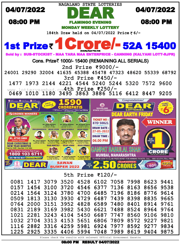 Sikkim Lottery Result 6.7.2022 {Live} 1Pm, 6Pm, 8Pm