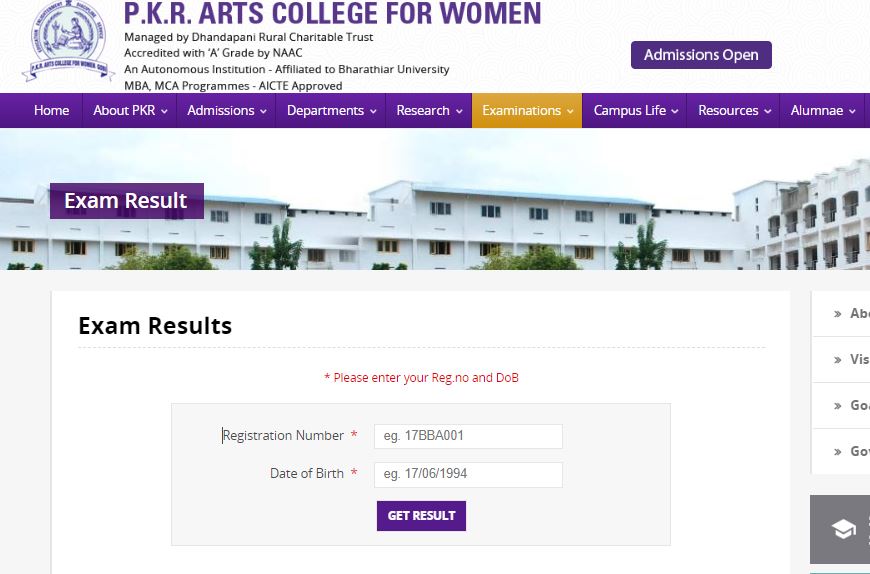 PKR Arts College Results 2022