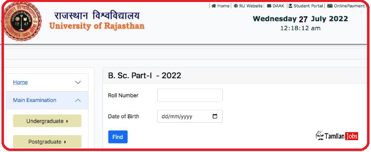 Rajasthan University BSc 1st Year Result 2022