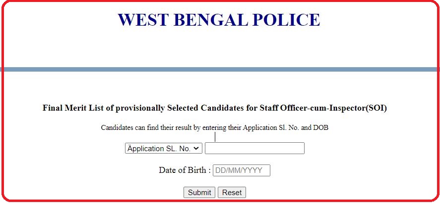 WB Police Staff Officer Instructor Final Result 2022