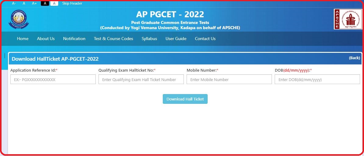AP PGCET 2022 Admit Card