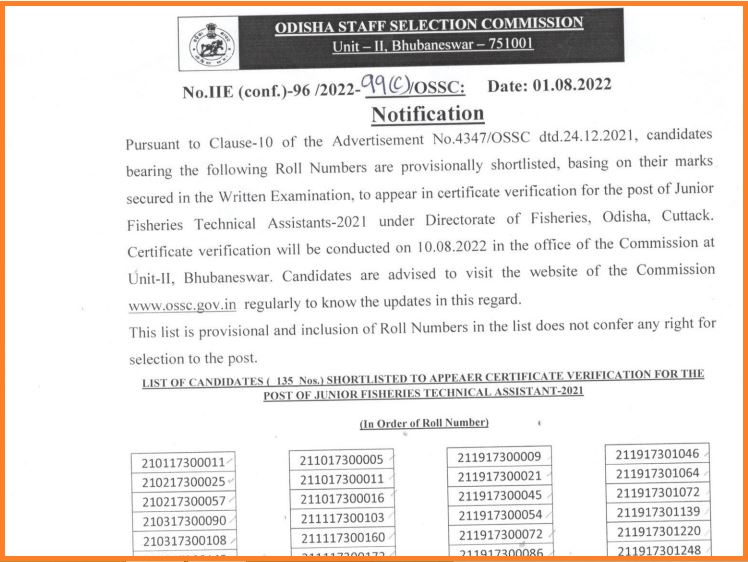 Ossc Jfta Result 2022 Declared Check Certification Verification Date Out Here