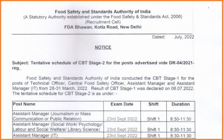 FSSAI Assistant Manager Exam Date 2022 Out Check CBT Stage 2 Admit Card Details