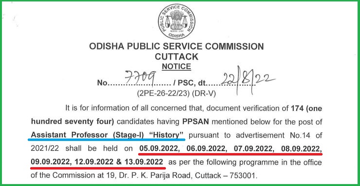 OPSC Assistant Professor Result 2022 Out Stage 1 History Selected Candidates Document Verification List & Date