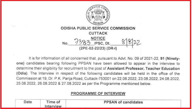 OPSC Assistant Professor Interview 2022 Out Scheduled Dates Check Here Roll Number Wise