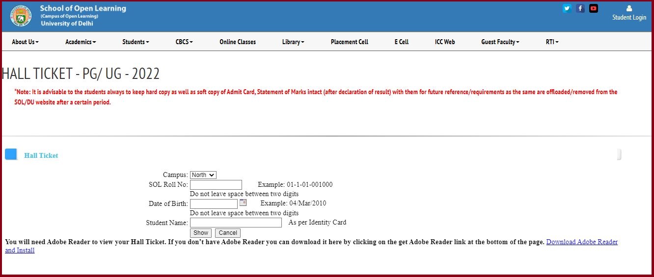Du Sol Sem 2 Hall Ticket 2022 Out Download Here @ Sol.du.ac.in