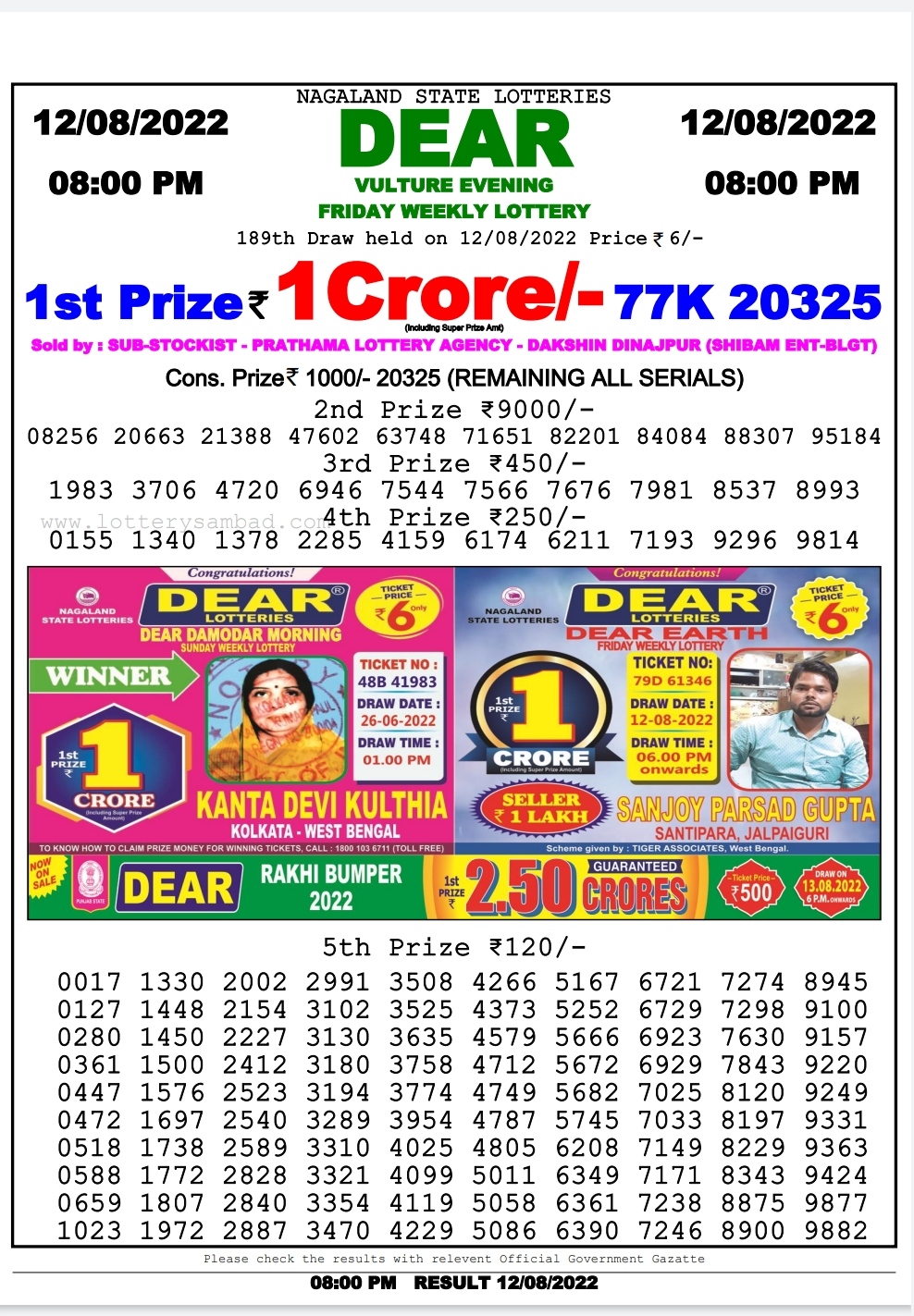 13.8.2022 Lottery Sambad Today Result, 1 Pm, 6 Pm, 8 Pm