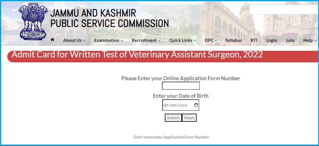 JKPSC Veterinary Assistant Surgeon Admit Card 2022