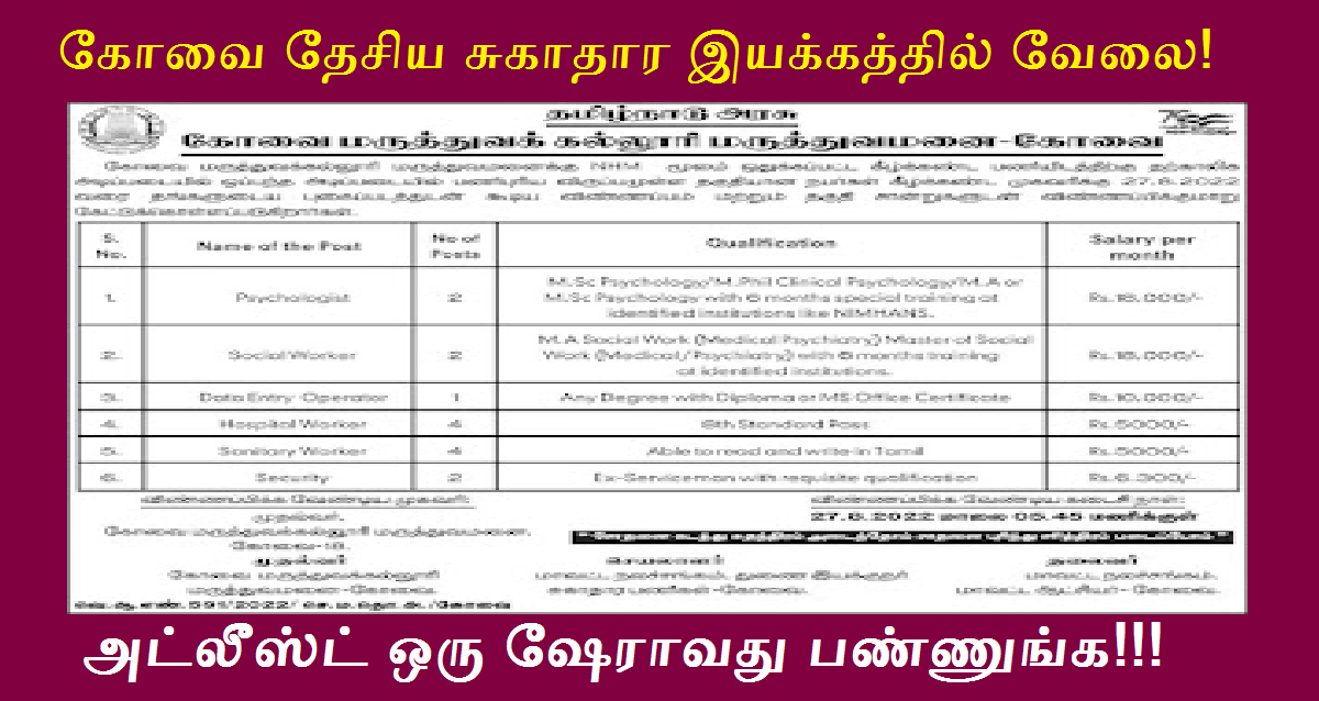 NHM Coimbatore Recruitment 2022