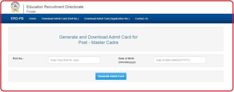 PSEB Master Cadre Admit Card 2022