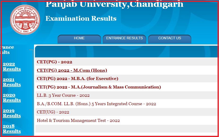 Panjab University Common Entrance Test Result 2022