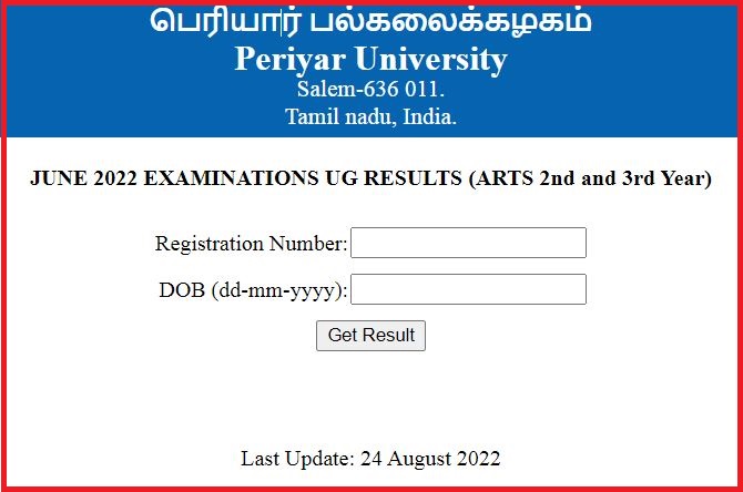 Periyar University UG Results 2022