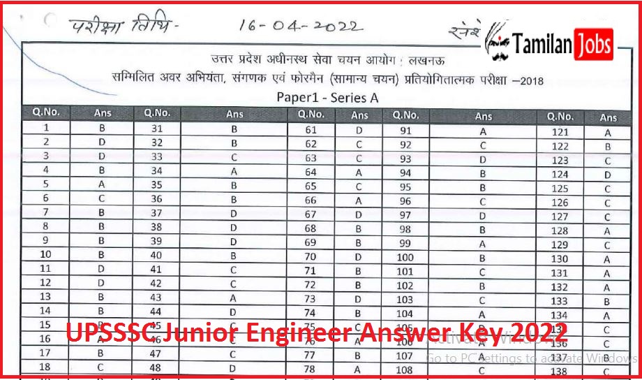 UPSSSC Junior Engineer Answer Key 2022