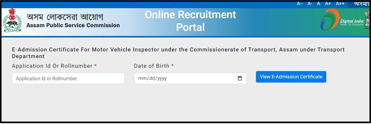 APSC Motor Vehicle Inspector Admit Card 2022 - Tamilan Jobs APSC Motor Vehicle Inspector Admit Card 2022