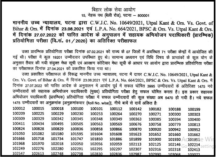 BPSC APO Additional Result 2021