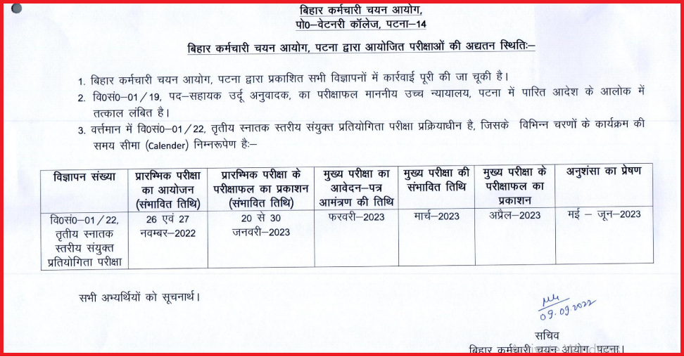 BSSC  3rd CGL Exam Date 2023