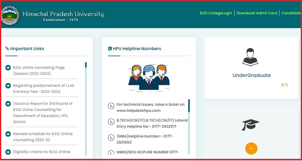 HPU B.Ed 3rd Round Seat Allotment Result 2022