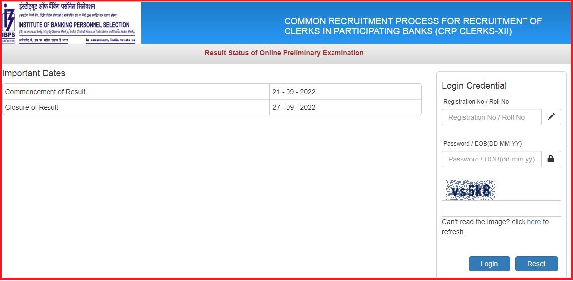 IBPS CRP Clerk XII Prelims Result 2022