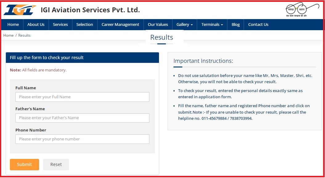 IGI Aviation Customer Service Agent Result 2022 