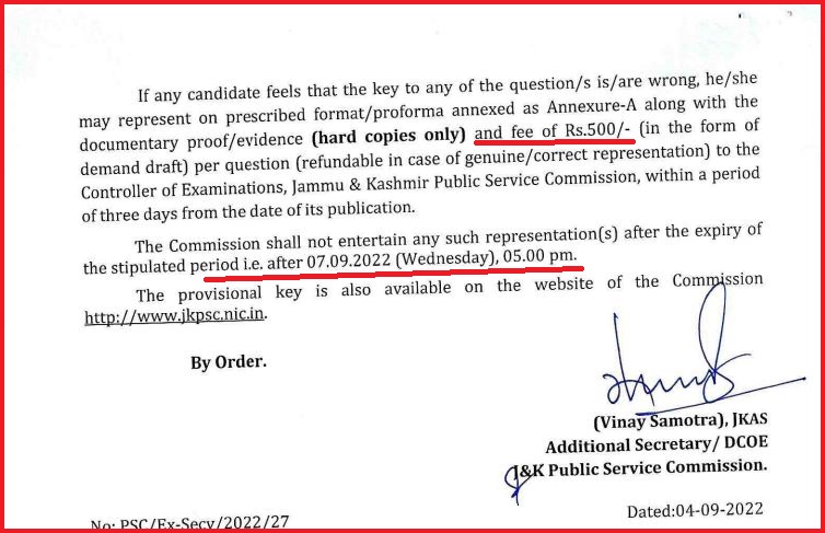 JKPSC VAS Answer Key 2022 Objections