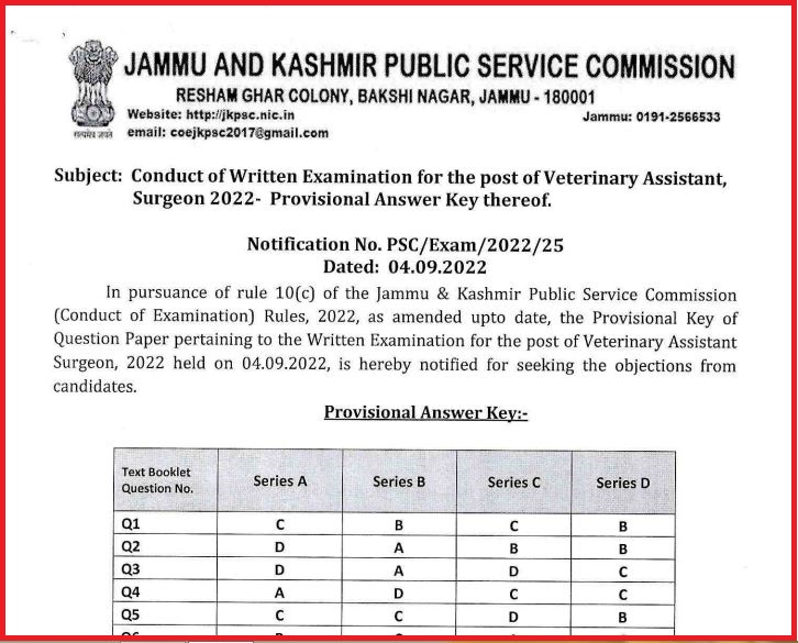 JKPSC VAS Answer Key 2022