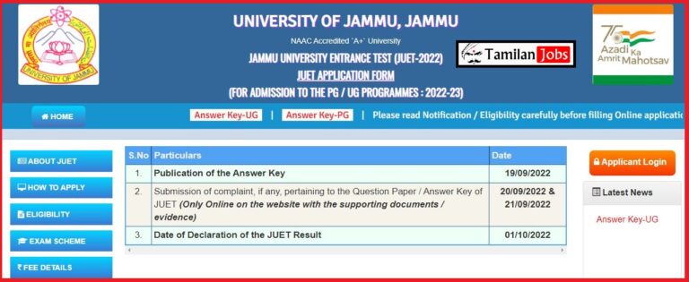 JUET UG, PG, PG Diploma Answer key 2022