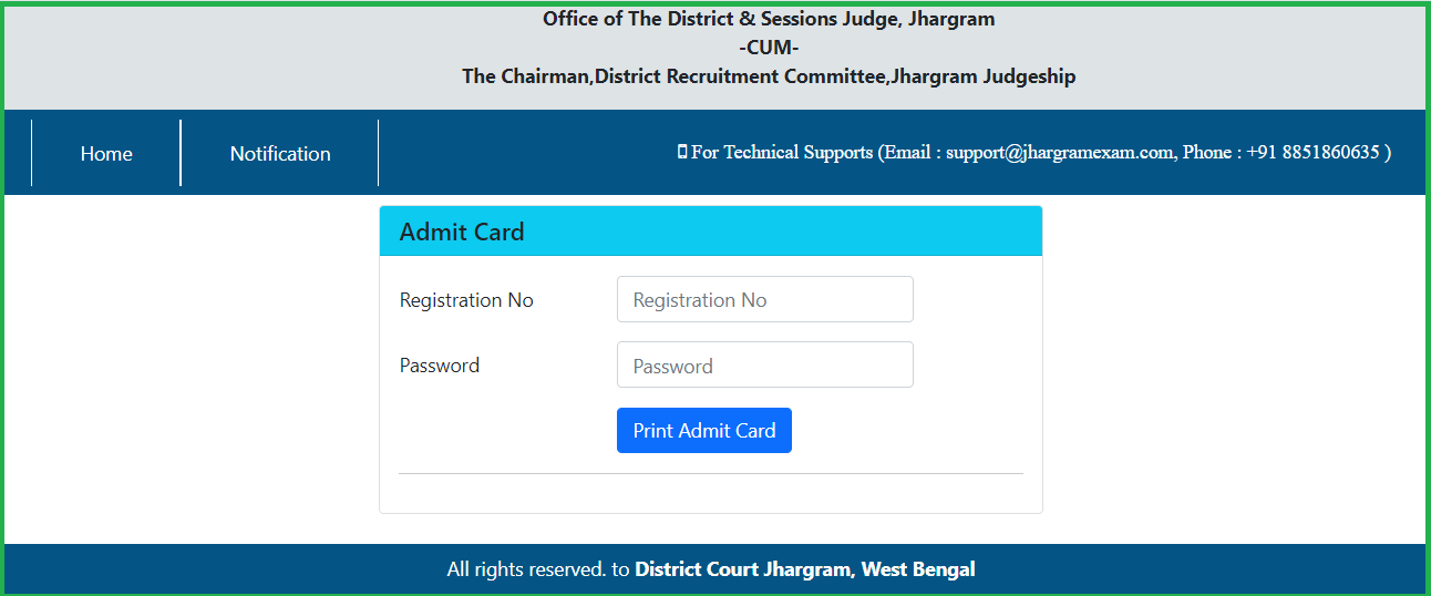 Jhargram District Court Admit Card 2022