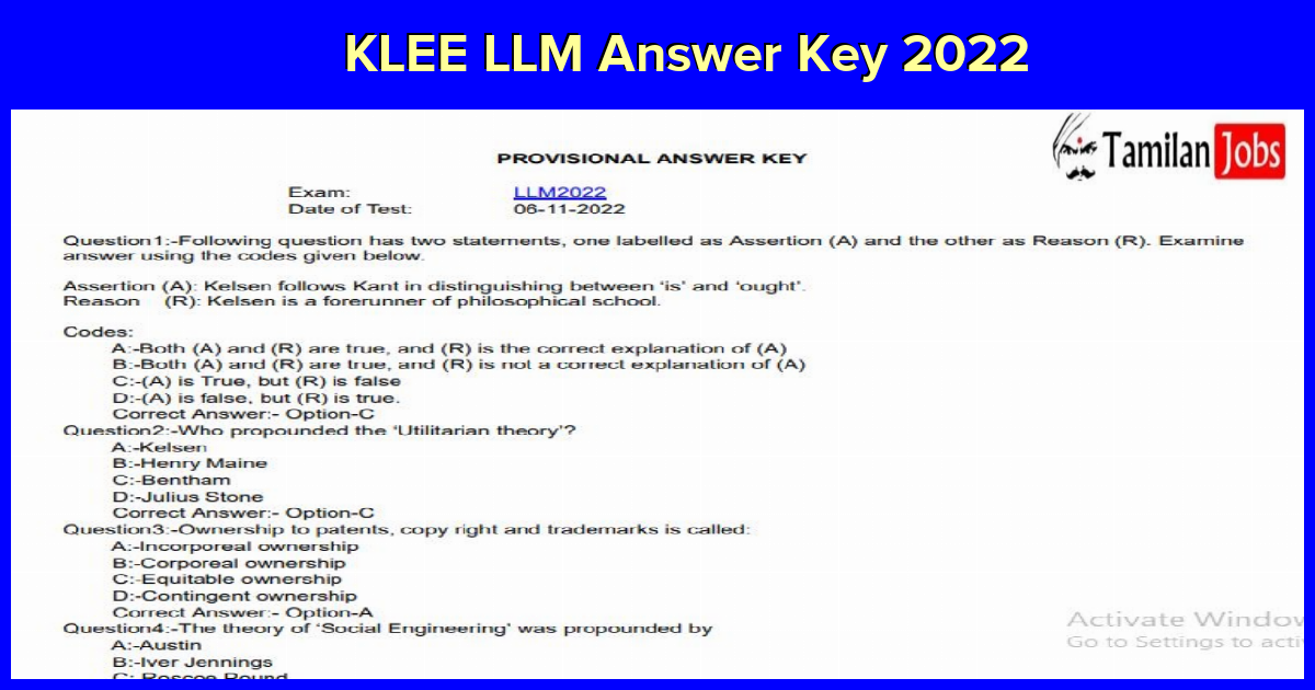 KLEE LLM Answer Key 2022