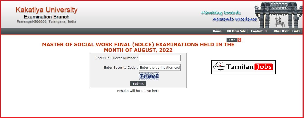 Kakatiya University MSW (SDLCE) Final Result 2022 - Tamilan Jobs Kakatiya University MSW (SDLCE) Final Result 2022