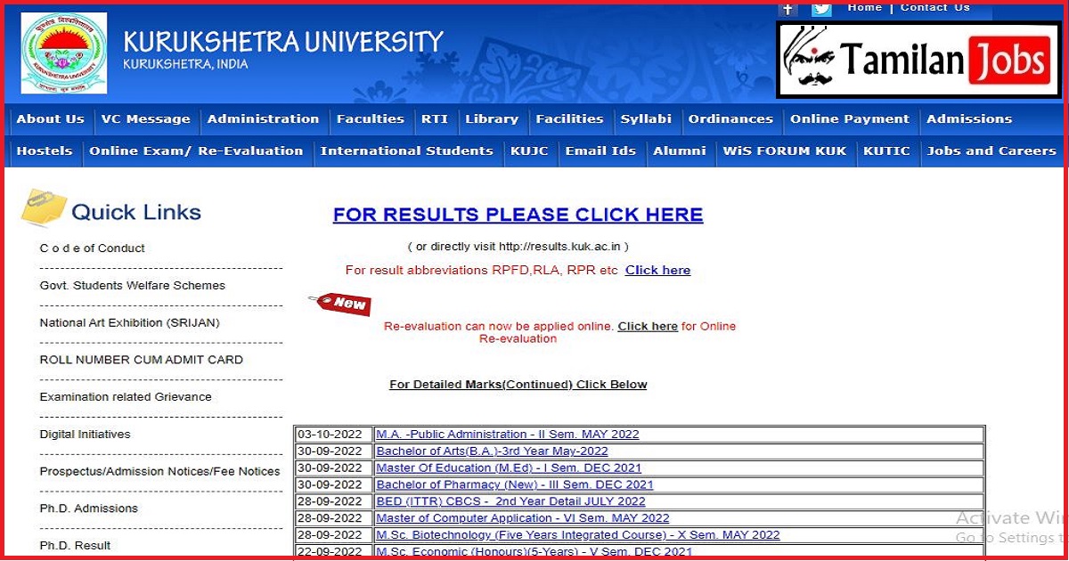 Kurukshetra University Result 2022