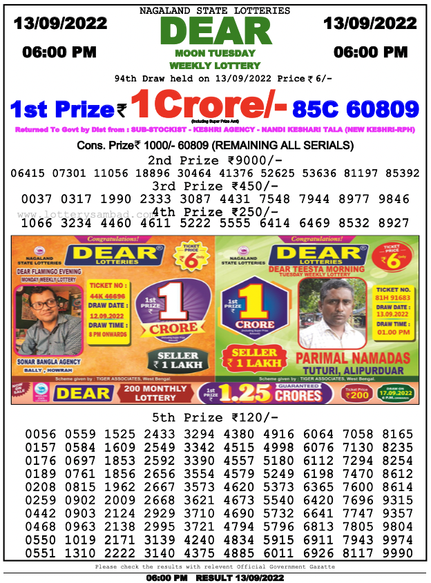 Nagaland State Lottery Today 14.09.2022 Result, 1 Pm, 6 Pm, 8 Pm