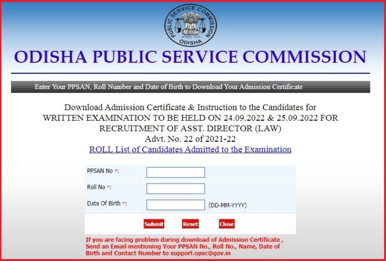 OPSC Assistant Director Admit Card 2022