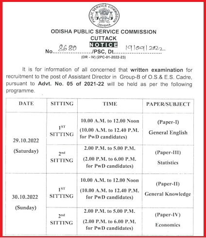 OPSC Assistant Director Group B Exam Notice