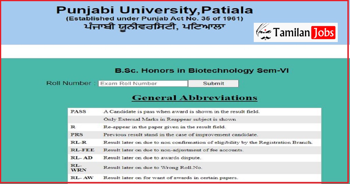 Pu B.sc (Biotechnology) Sem Vi Exam Result 2022