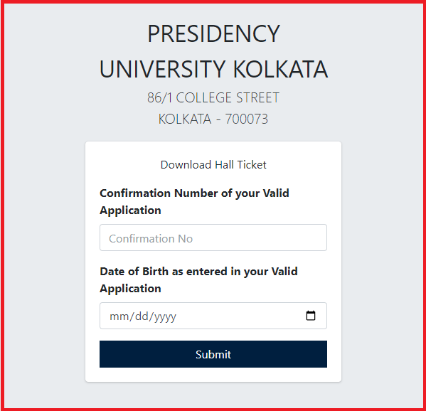 Presidency University Non Teaching Hall Ticket 2022