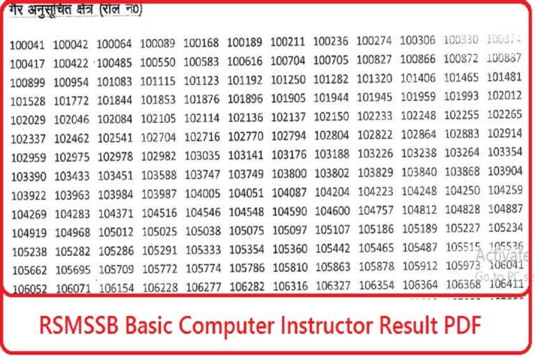 RSMSSB Basic Computer Instructor Result PDF
