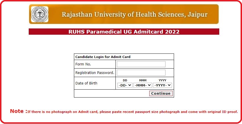 Ruhs Paramedical Admit Card 2022