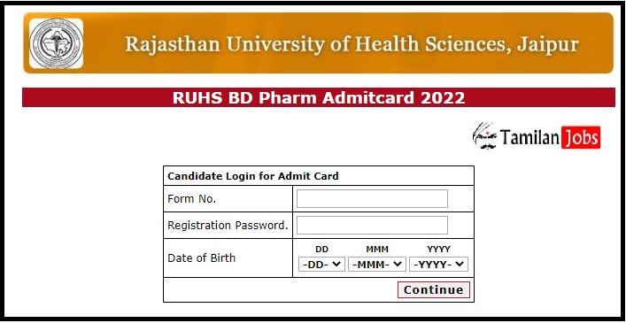 RUHS Pharmacy Admit Card 2022