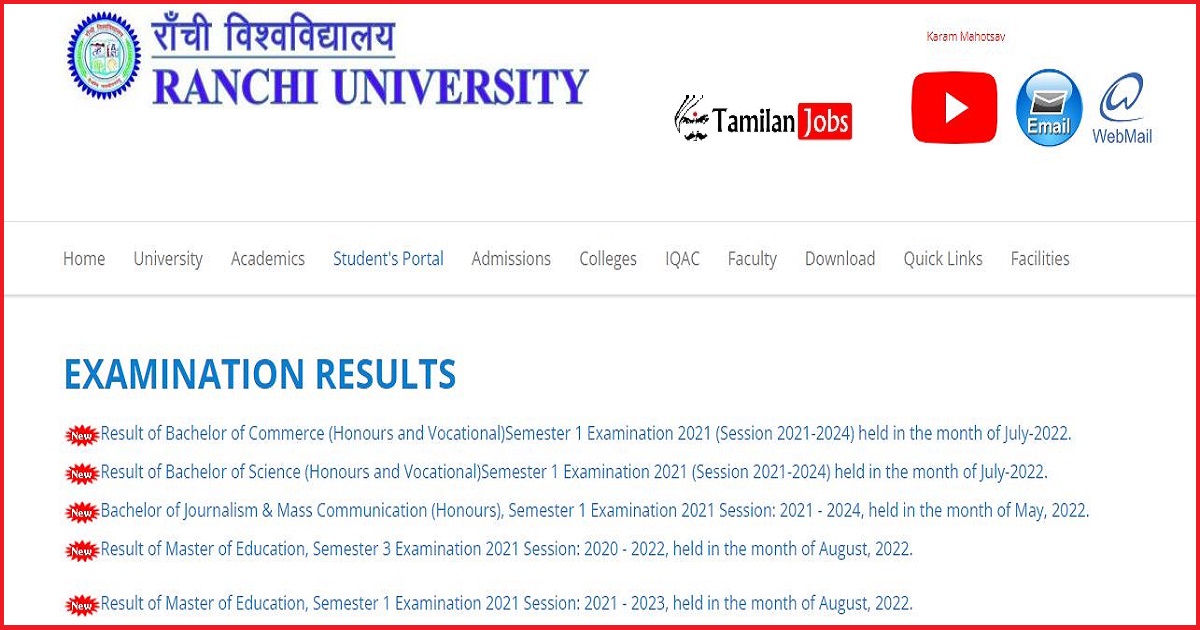 Ranchi University Result 2022