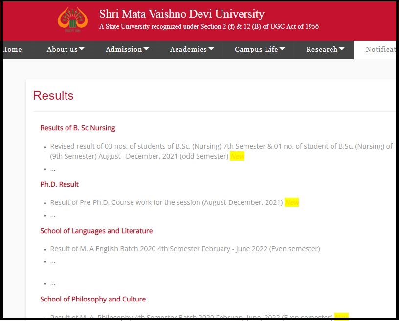 SMVDU Sem Result 2022