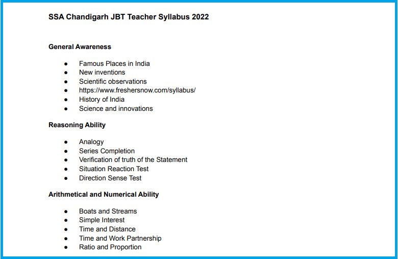 SSA JBT Syllabus 2022